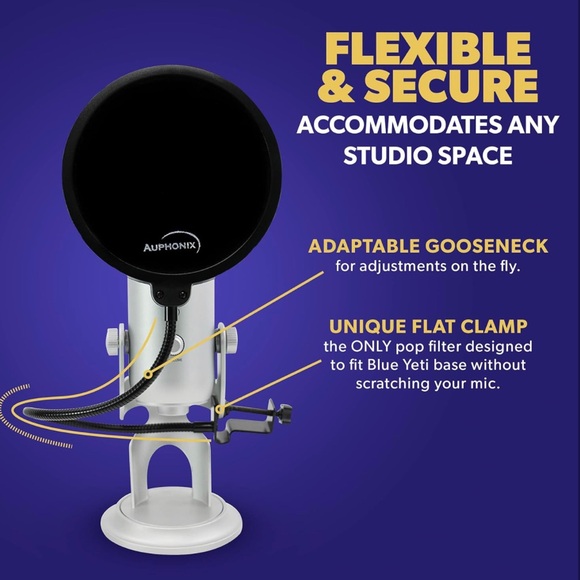 Pop Filter Screen for Microphones - Gooseneck Clamps Compatible with Blue - Picture 2 of 6